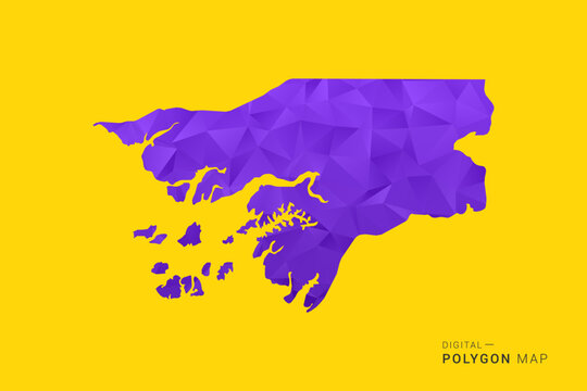 Guinea-Bissau Map - Low poly polygon map in vibrant purple gradient on bold yellow background, modern minimal geometric style, clean digital vector illustration.