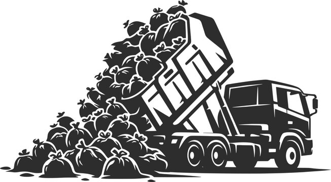 Garbage Truck Waste Collection Service Vehicle Vintage Vector Illustration.