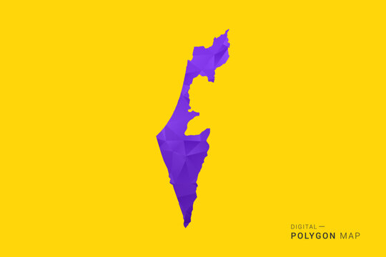 Palestine Map - Low poly polygon map in vibrant purple gradient on bold yellow background, modern minimal geometric style, clean digital vector illustration.