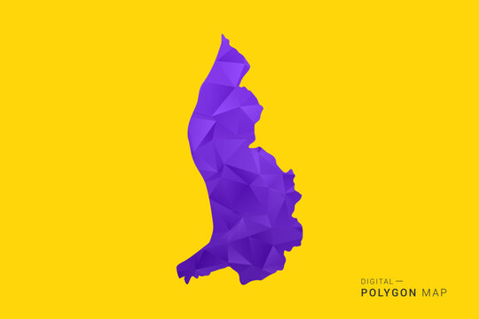 Liechtenstein Map - Low poly polygon map in vibrant purple gradient on bold yellow background, modern minimal geometric style, clean digital vector illustration.