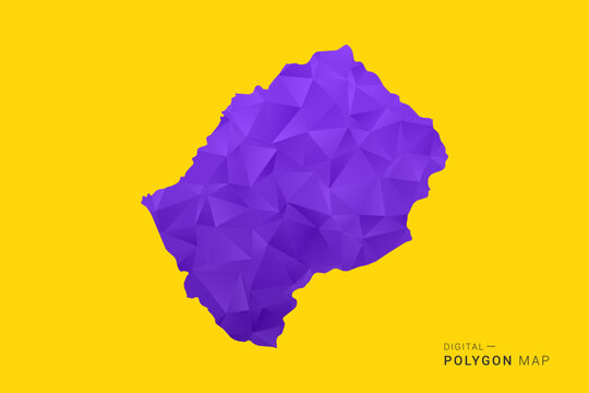 Lesotho Map - Low poly polygon map in vibrant purple gradient on bold yellow background, modern minimal geometric style, clean digital vector illustration.
