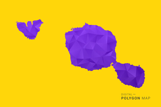 French Polynesia Map - Low poly polygon map in vibrant purple gradient on bold yellow background, modern minimal geometric style, clean digital vector illustration.
