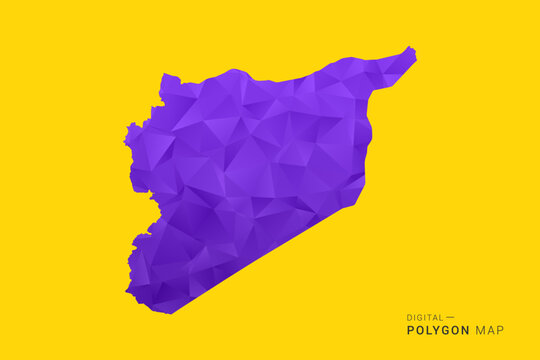 syria Map - Low poly polygon map in vibrant purple gradient on bold yellow background, modern minimal geometric style, clean digital vector illustration.