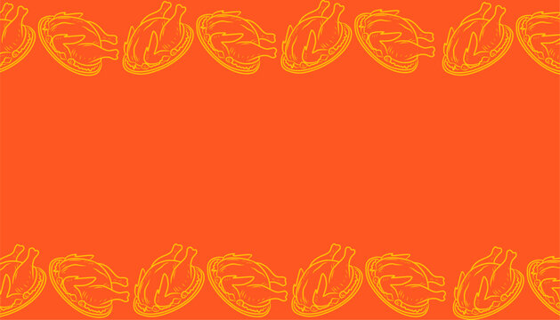 Chicken paking duck background Pattern Design. Roasted Poultry Illustration Style. Repeating Whole Chicken Motif. Hand Drawn Food Pattern. Culinary Background For Packaging.