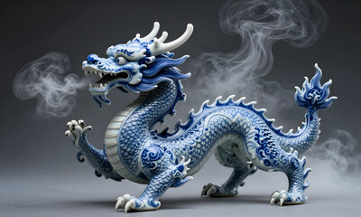 Fototapeta premium Blue and White Dragon Figurine