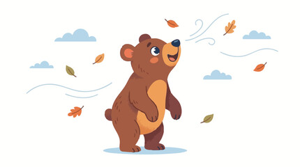 Bear Cub Enjoying the Fresh Autumn Air with Falling Leaves and Clouds © Micin