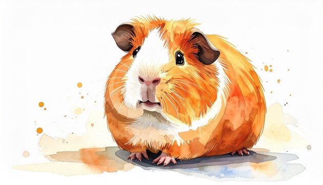 ぽってりとしたモルモットの水彩イラスト