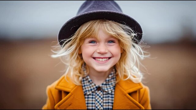 Curious young explorer wearing a hat and coat looks through binoculars in a natural landscape capturing childhood adventure discovery and wonder in an outdoor setting