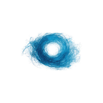 Blue Swirling Fibers Creating a Circular Shape, Abstract Texture, Isolated on white Background