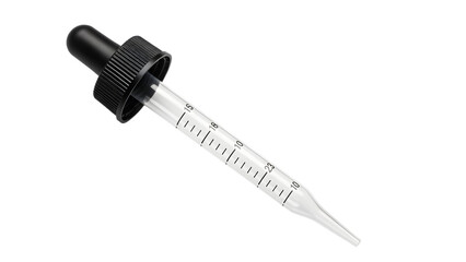 Fototapeta premium A laboratory dropper with a black cap and clear tube against a black background