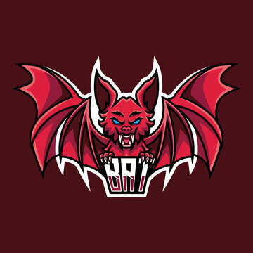 A striking illustration of a red bat with prominent features, exuding a fierce personality. Ideal for products embracing dark themes, Halloween, or fantasy concepts.