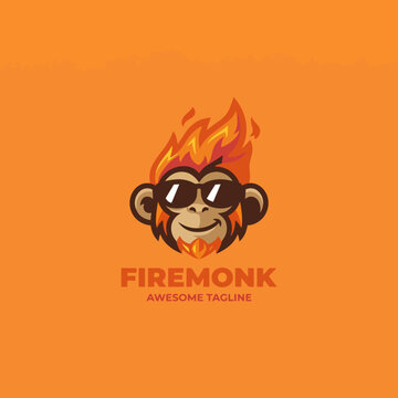 This vibrant logo depicts a playful monkey with flames for hair and sunglasses, representing fun, energy, and creativity, perfect for youth-oriented brands or products.