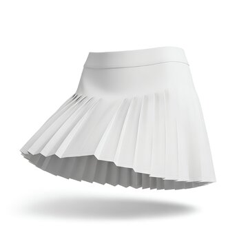 White pleated tennis skirt with waistband and stitching on a plain background