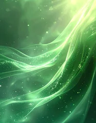 Papier peint photo Chambre de fille Abstract waves of light shimmer and dance across a gradient of green.  © Pale