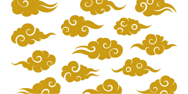 A collection of traditional golden chinese style cloud motifs arranged in a decorative pattern Vector