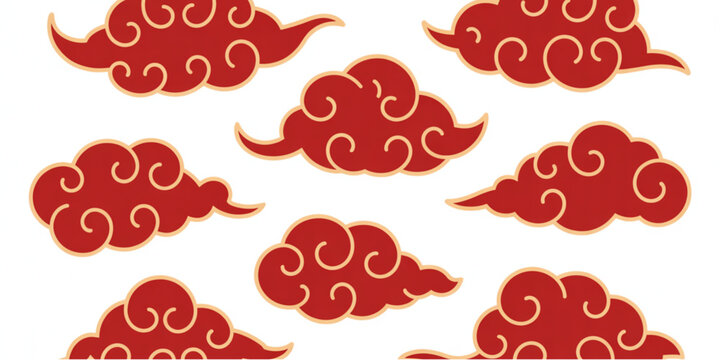 A collection of traditional chinese style red clouds with golden outlines for cultural design art Vector