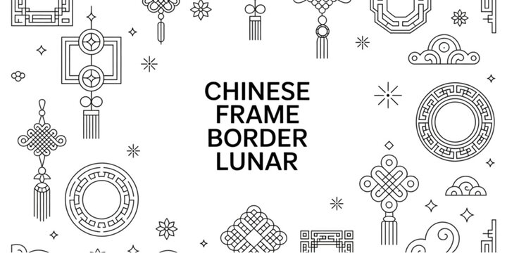 A festive chinese style decorative border frame featuring traditional knots and oriental patterns Vector