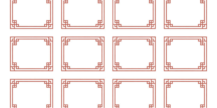 A grid of twelve rectangular traditional chinese decorative frames with intricate corner patterns Vector