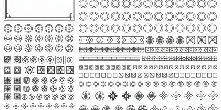 Collection of traditional korean decorative patterns and geometric design elements for architecture Vector