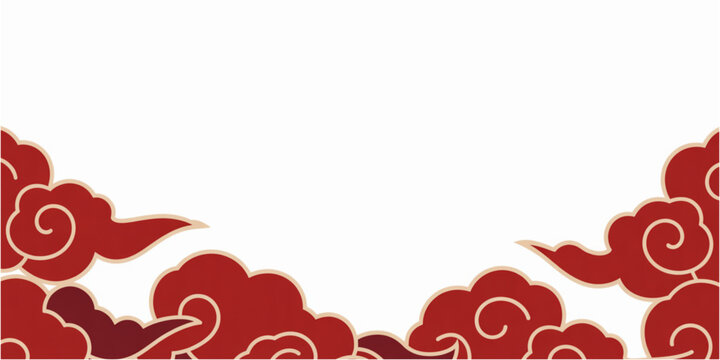 Decorative red clouds featuring traditional east asian artistic motifs for elegant border design Vector