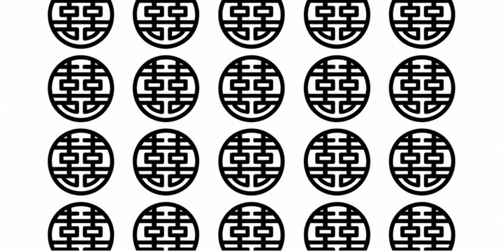 Pattern of black double happiness chinese symbols arranged in a grid for cultural celebrations Vector
