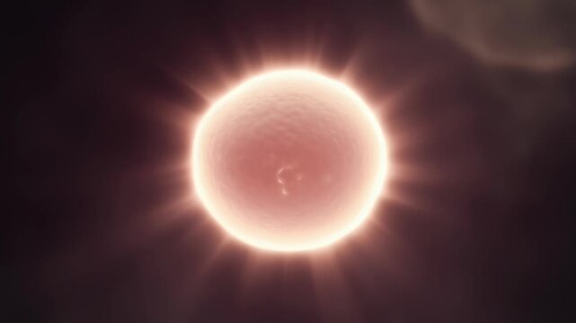 Cinematic 3D Animation of a Glowing Human Egg Cell or Oocyte Floating in a Dark Space, Representing Fertility, Conception, and the Miracle of New Life in a Microscopic World.