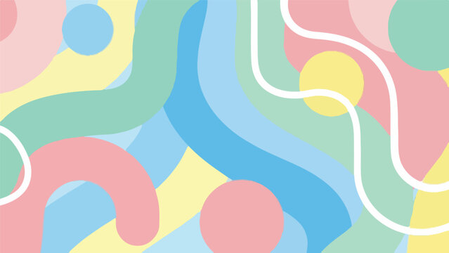 A pastel-colored abstract design with organic shapes and white lines