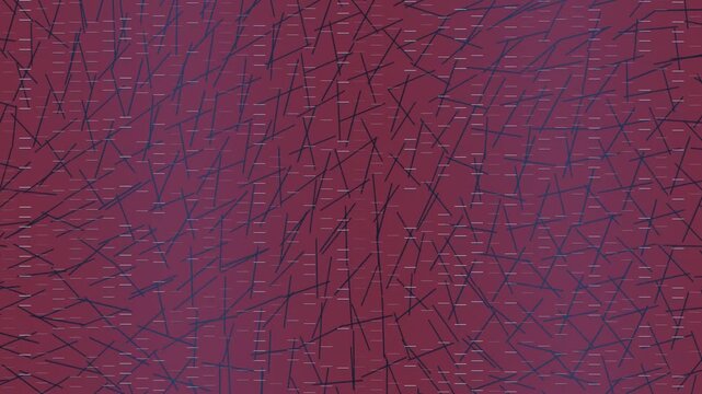A close-up view of a deep red textured surface with a pattern of dark, irregular lines and subtle embossed rectangular shapes.