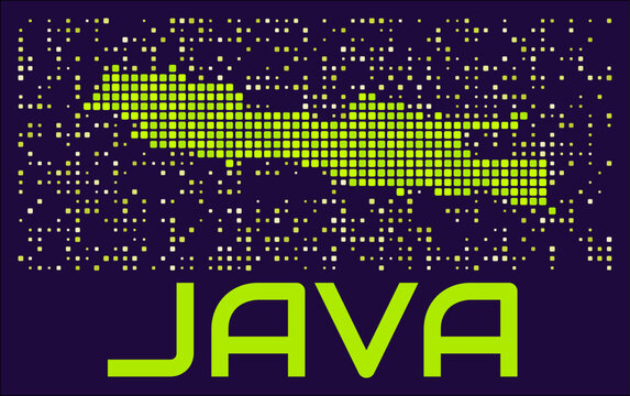 Java dots map. Indonesia. Digital style shape of the island. Java map and title lime colored square dots with round corners. Modern Vector Illustration.
