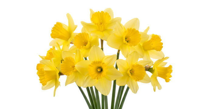 A vibrant bouquet of bright yellow daffodils against a dark background