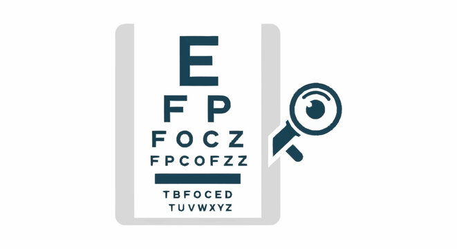 eye chart with magnifying glass icon.
