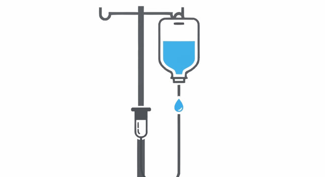 Medical IV drip stand with saline solution.