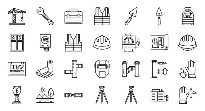 Collection of assorted workshop and tool icons for graphic design and user interface projects.