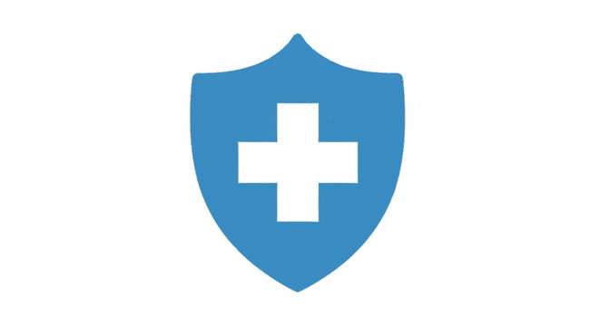 Blue shield with white cross symbol.