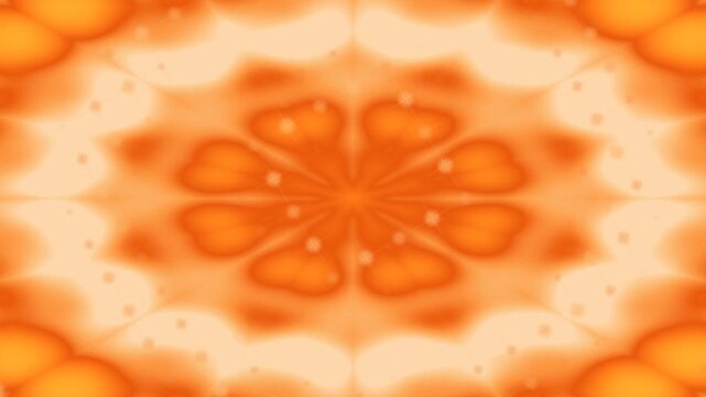 Abstract orange and cream radial symmetrical pattern with a soft, blurred, and warm kaleidoscope effect.