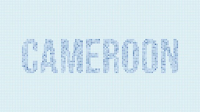 Cameroon dotted map animation. Digital style shape of the country. Cameroon shape and title dots appear with bulb flickering effect. Intro, outro, logo, title video.