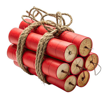A Bundle of Red Dynamite Sticks Tied Together with Rope on a Black Background