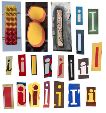 Colorful Typography Collage of Letter I Variations and Graphic Letterforms