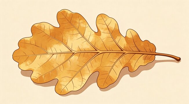 Minimalist nature illustration featuring one elegant oak leaf vein pattern, flat lay on neutral beig
