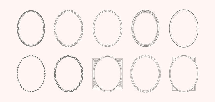 Vintage Oval Frame Set Elegant Minimal Decorative Border Label Collection
