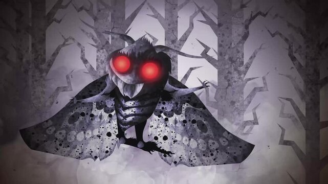 mothman cryptid flying in misty forest