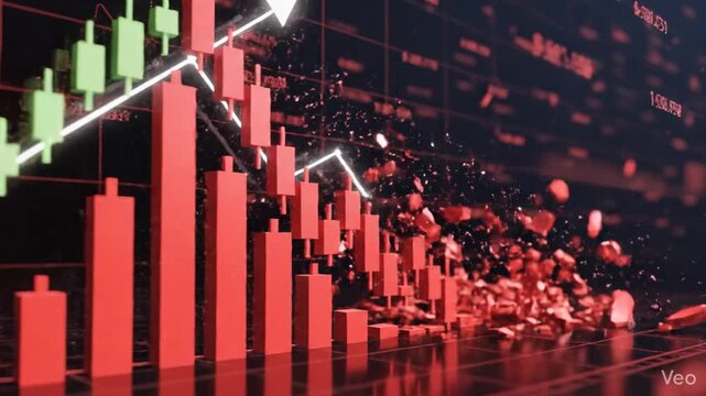 Dramatic Abstract Financial Forex Chart Depicting Economic Crisis And Market Collapse Concept With Falling Red Lines On Dark Background High Quality 3D Rendering Digital Visualization