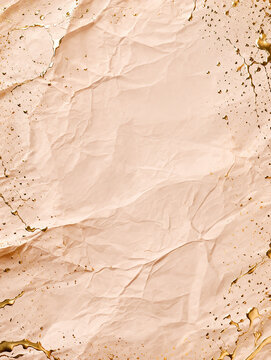 Beige Crumpled Paper Background with Gold Splashes &ndash; Elegant Minimal Texture