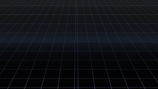 Dark digital grid pattern receding into the distance, creating a futuristic and abstract background.