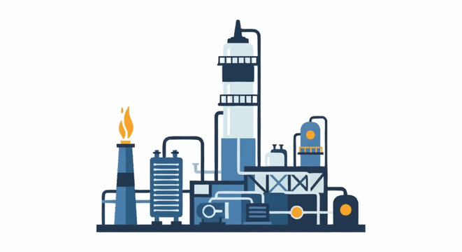 Industrial factory with smokestack and machinery.