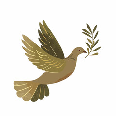 Obraz premium Flying dove with olive branch illustration on white background peace concept