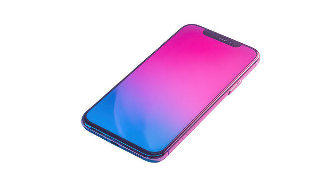 Vibrant pink blue smartphone on white background