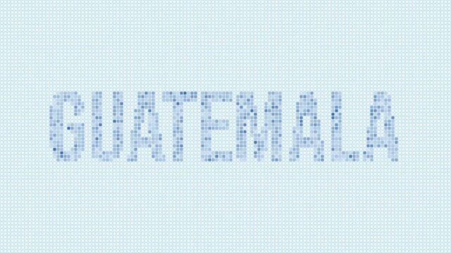Guatemala dotted map animation. Digital style shape of the country. Guatemala shape and title dots appear with bulb flickering effect. Intro, outro, logo, title video.