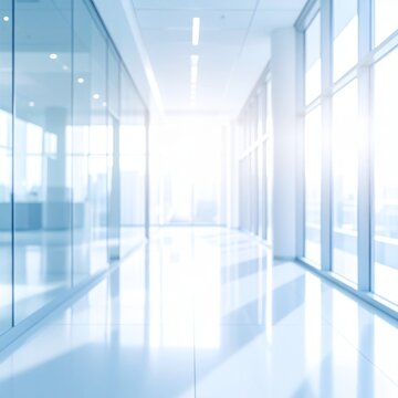 Professional Minimalist Workspace Backdrop with Large Glass Windows and Natural Light, Futuristic Office Building Interior