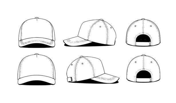 Minimal baseball cap mockup vector set with front side and back views for branding and apparel design